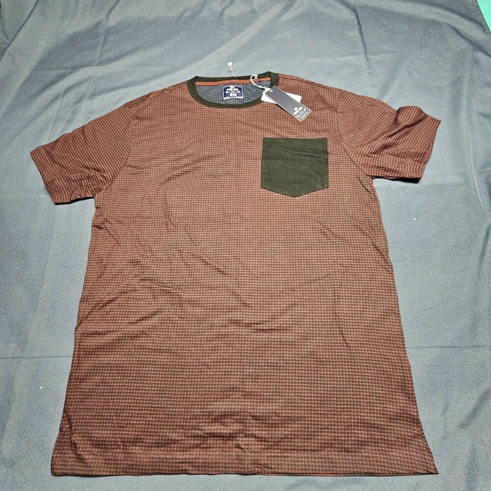 MBX Premium Goods Men's Pocket Tee T-Shirt NWT Size XL Merlot Houndstooth